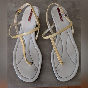 Prada Thong Wedge Leather Sandals Size 6